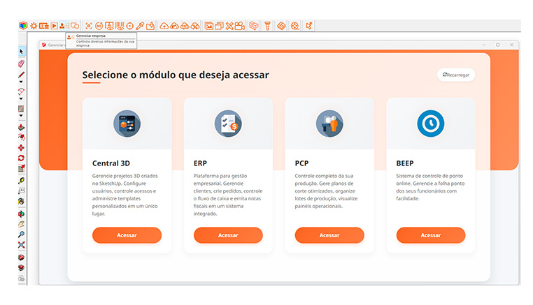Nova interface do Gerenciar Empresa DinaBox abrindo em navegador externo